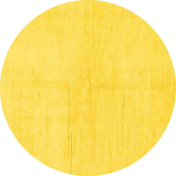Ahgly Company Machine Washable Indoor Round Solid Yellow Modern Area Rugs, 5' Round