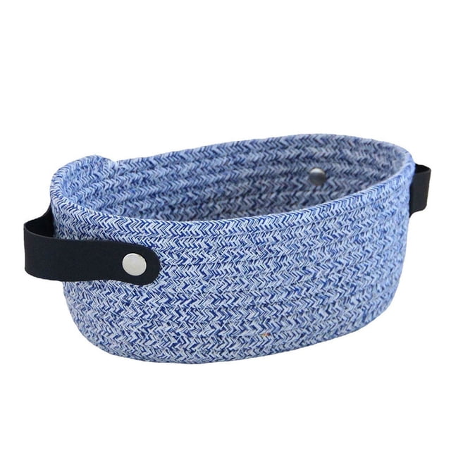 Nordic Storage Basket with Handles Woven Cotton Rope Cosmetics Hand Woven Cotton Rope Container Toy Sundries Key Desktop for Wardrobe Closet Dark Blue S