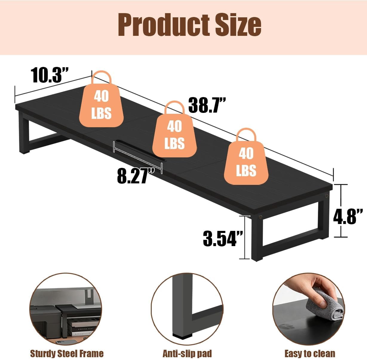 Dual Monitor Stand Riser 38.7 Inch Long Wood & Steel, 2 Monitors Desktop Stand with Tablet Holder, Ergonomic Organizer for Computer Laptop TV