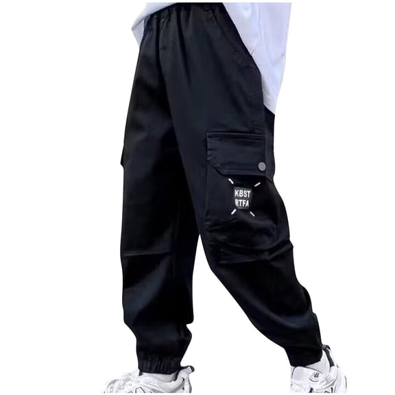 Boys Sweatpants Athletic Workout Kids Clothes Boys Joggers with Zipper Pocket and Drawstring Black 9-10 Years
