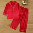 thumbnail image 2 of Kid Silky Satin Pajamas Set for Girls Boys Pj Set Sleepwear Button-Up Sets Nightwear, 2 of 9