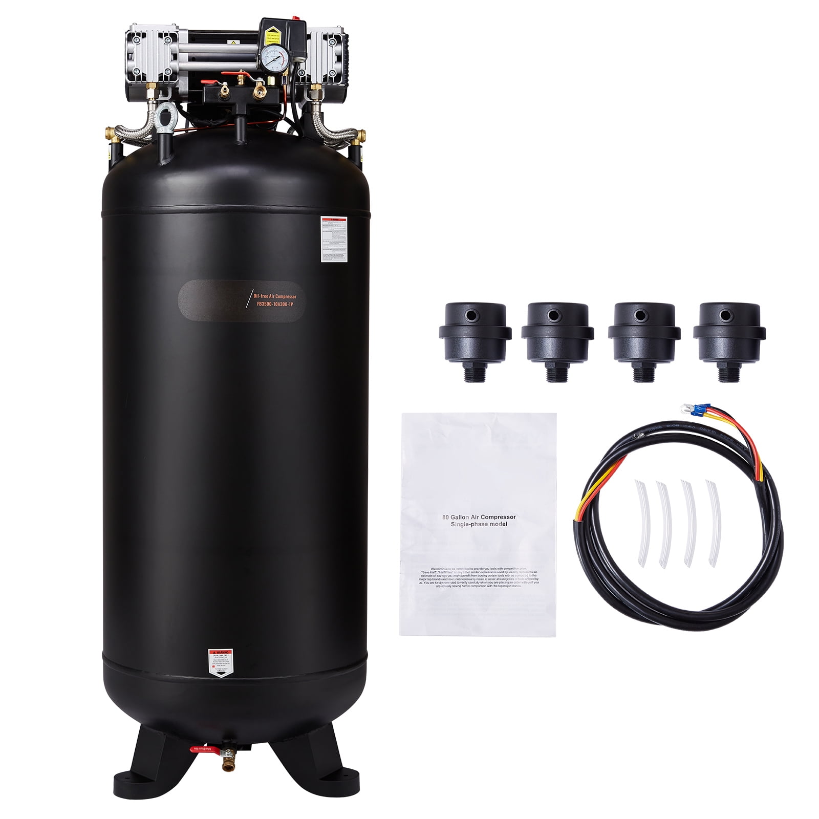 KFFKFF 80 Gallon Air Compressor, 6.5HP, 15.5SCFM@90 PSI, Two-Stage 145PSI, Lubrication-Free, 86dB Low Noise, Suitable for Industrial Production, Building, Car Maintenance