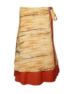 Mogul Vintage Reversible Sari Silk Wrap Skirt HIPPY Trendy Stylish MAGIC Tunics Dresses Ethnic Colorful Indian Women Clothing