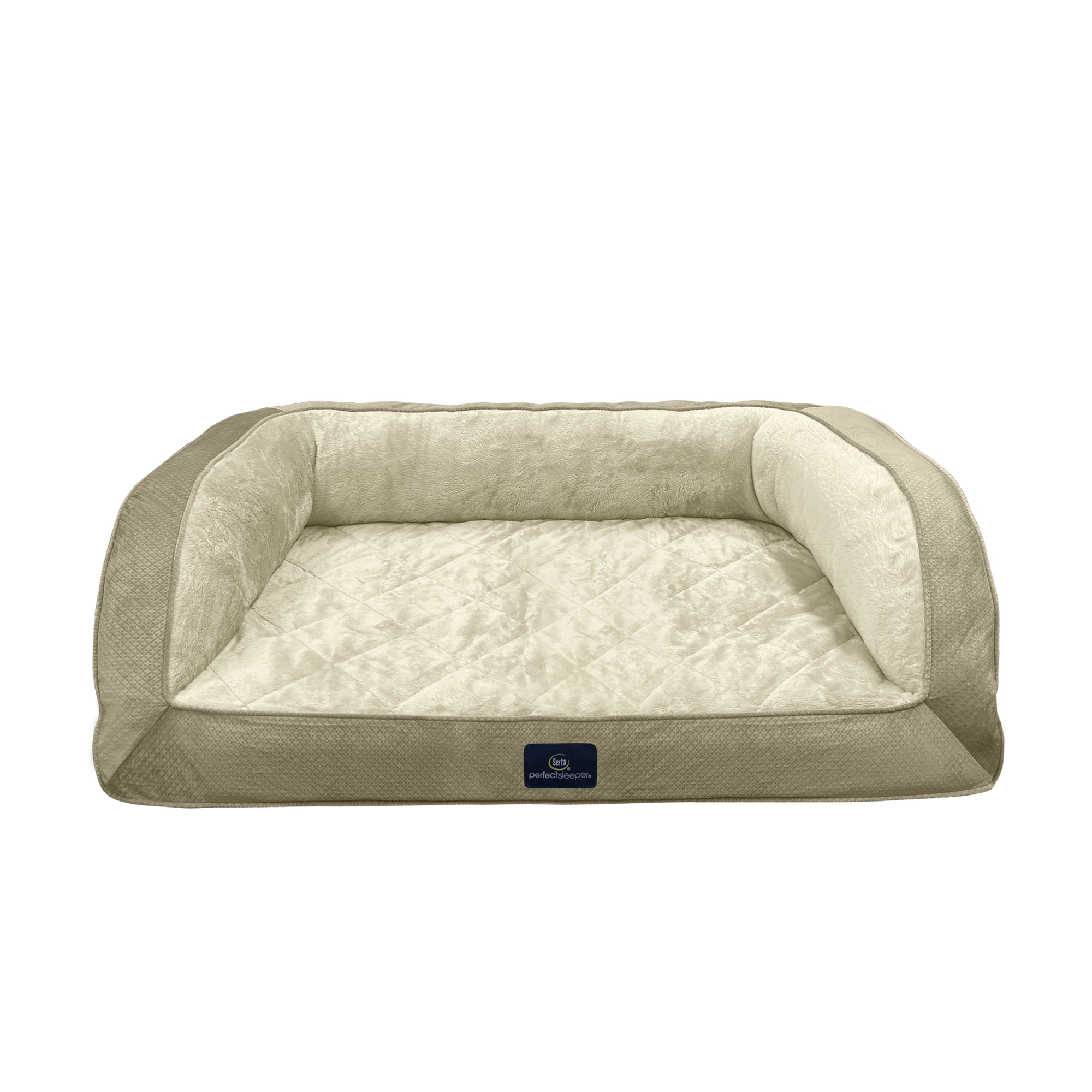 Serta Quilted Orthopedic Bolster Couch Cat & Dog Bed, Tan, Extra Large