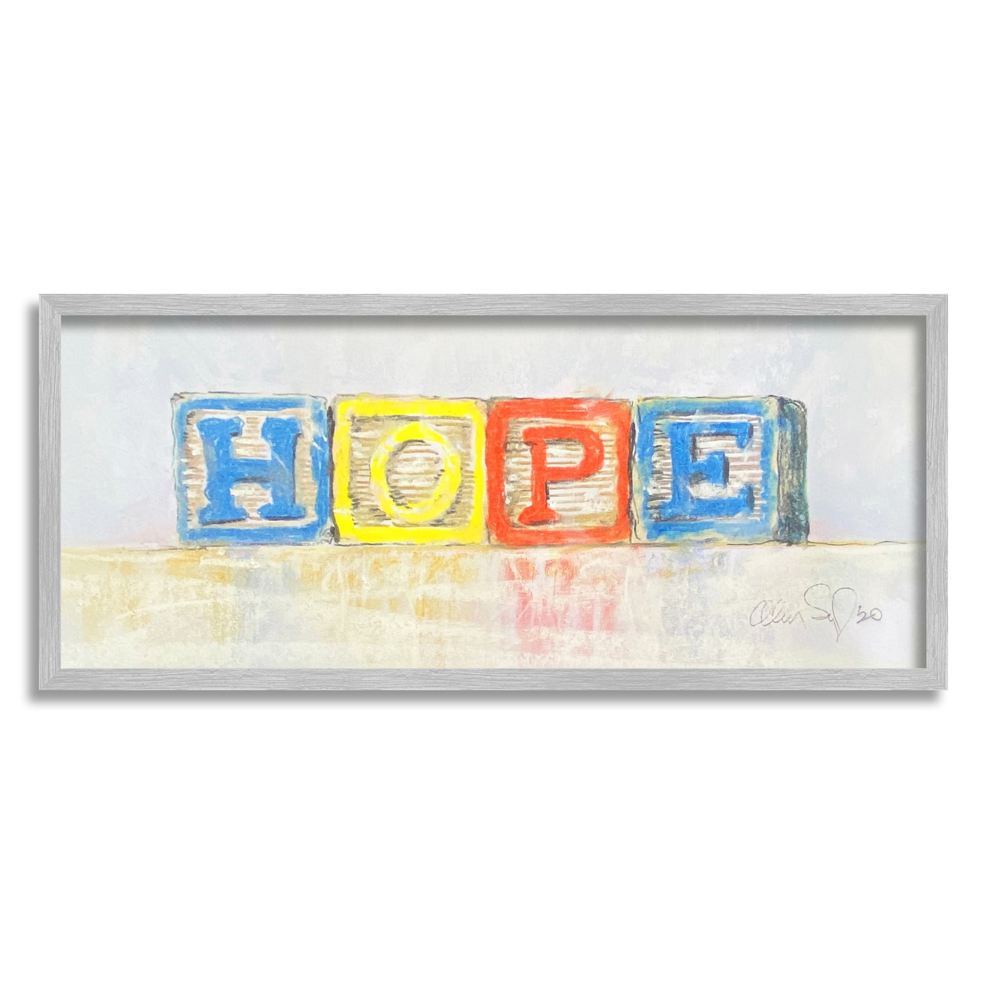 Stupell Industries Hope Typography Vintage Kids' Building Block Arrangement Inspirational Painting Black Framed Art Print Wall Art, 10 x 24
