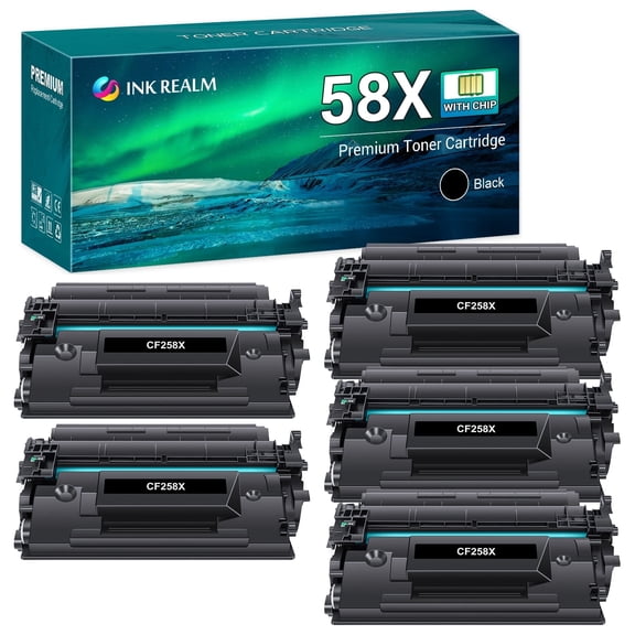 Ink Realm 58X CF258X Black Laser jet Toner Cartridge WITH-CHIP for 58A 58X CF258A CF258X Laserjet Pro M404 M428 M404n M404dn M404dw MFP M428fdw M428dw M428fdn Printer Ink 5-Pack