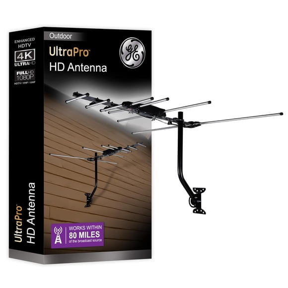 GE Outdoor HD Antena de TV Digital, Antena OTA HDTV de Largo Alcance, diseño Estilo Yagi, soporta 4K