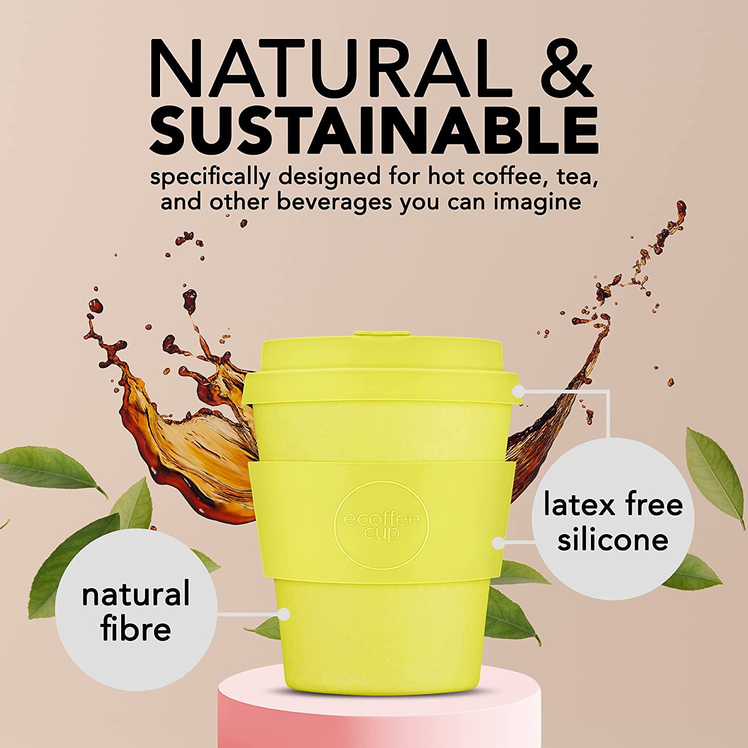Dream Lifestyle 350ml/450ml/550ml Reusable Sustainable To-Go Travel Coffee- Cup - Ecoffee Cup - Portable Cups With No Leak Silicone Lid - Dishwasher  Safe 