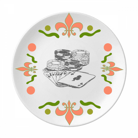 

Black Chip Poker Illustration Pattern Flower Ceramics Plate Tableware Dinner Dish