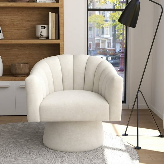 SEYNAR 360° Upholstered Swivel Accent Chair, Velvet Fluffy Lounge Sofa Chair for Living Room(Beige)