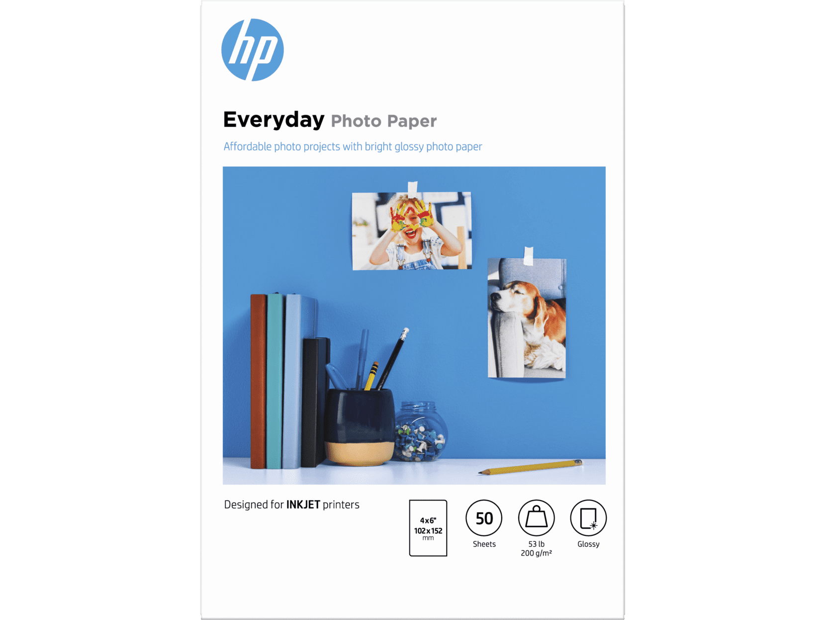 HP Everyday Photo Paper - Glossy - 8 mil - 4 in x 6 in - 200 g/m, 50 sheets photo paper