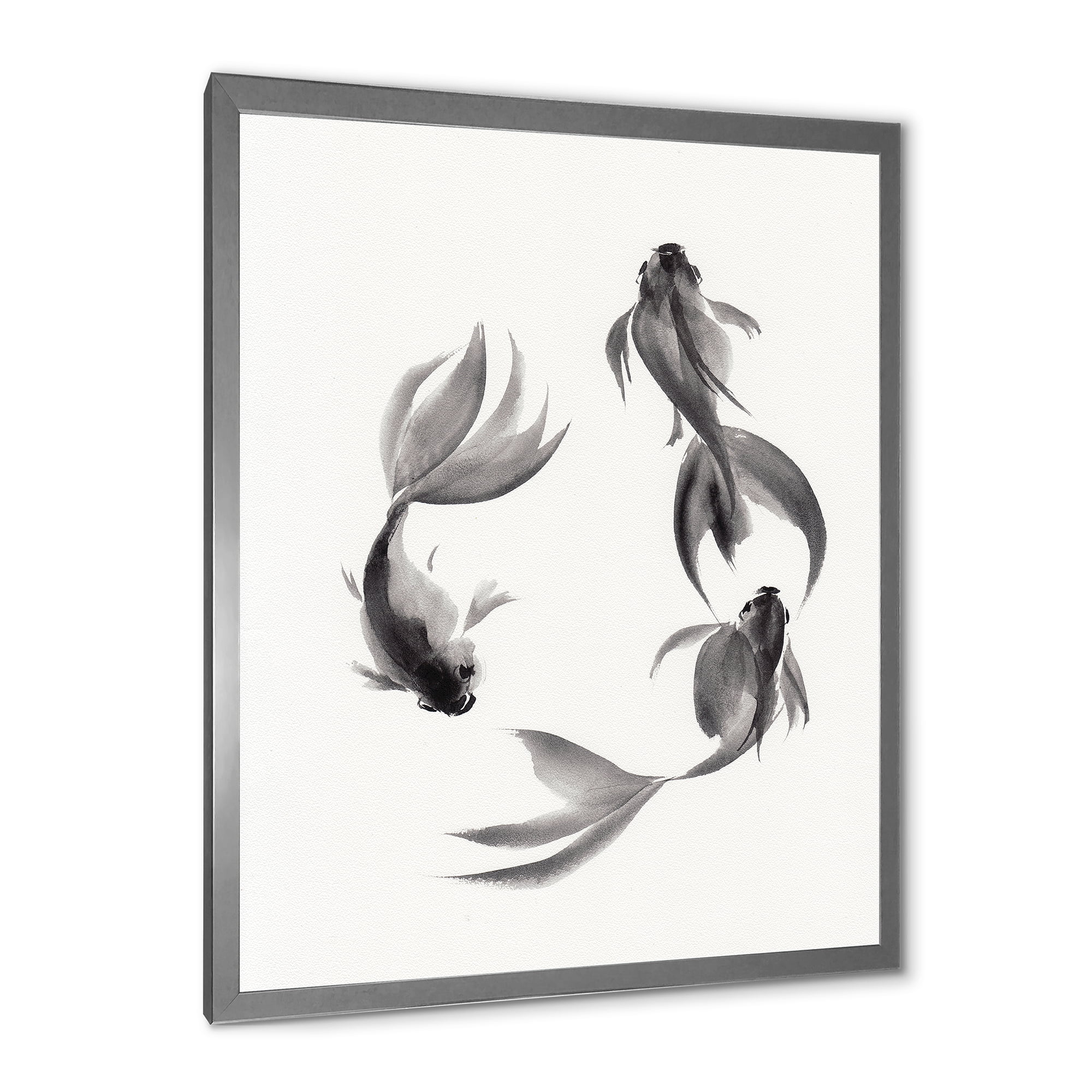 Designart 'Black and White Vintage Fish III' Nautical & Coastal Framed Art Print