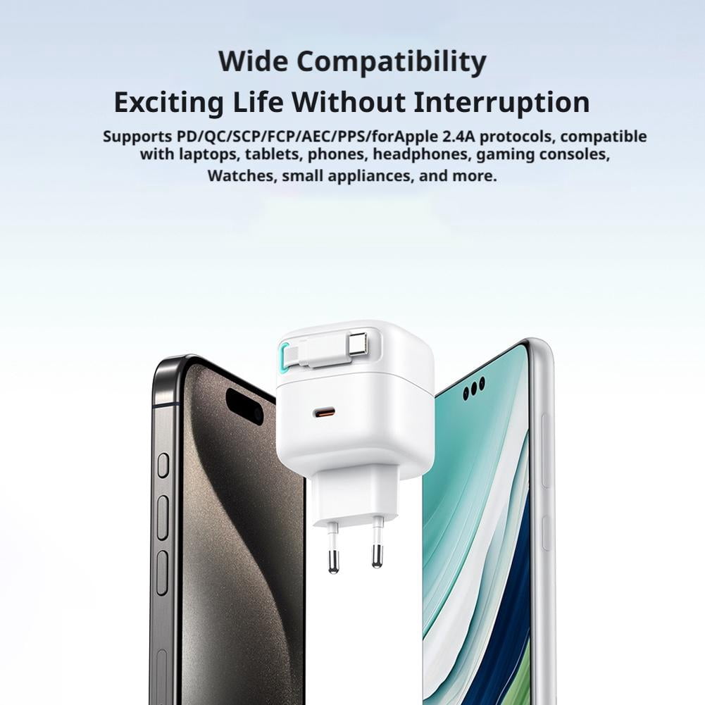 35W GAN Fast PD Charger USB C Ports Retractable Type C Cable TGY
