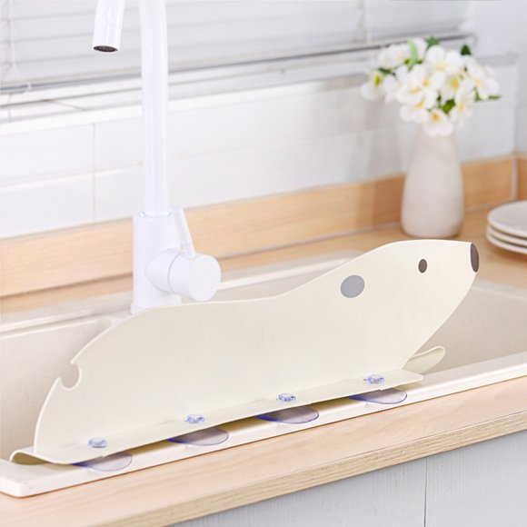 YAOMOBB Dish Washing Water Guard Bear Shape Sink Splash Guard Non slip Suction Cup Anti splash Dish and Vegetable Washing Water Baffle Board for Kitchen
