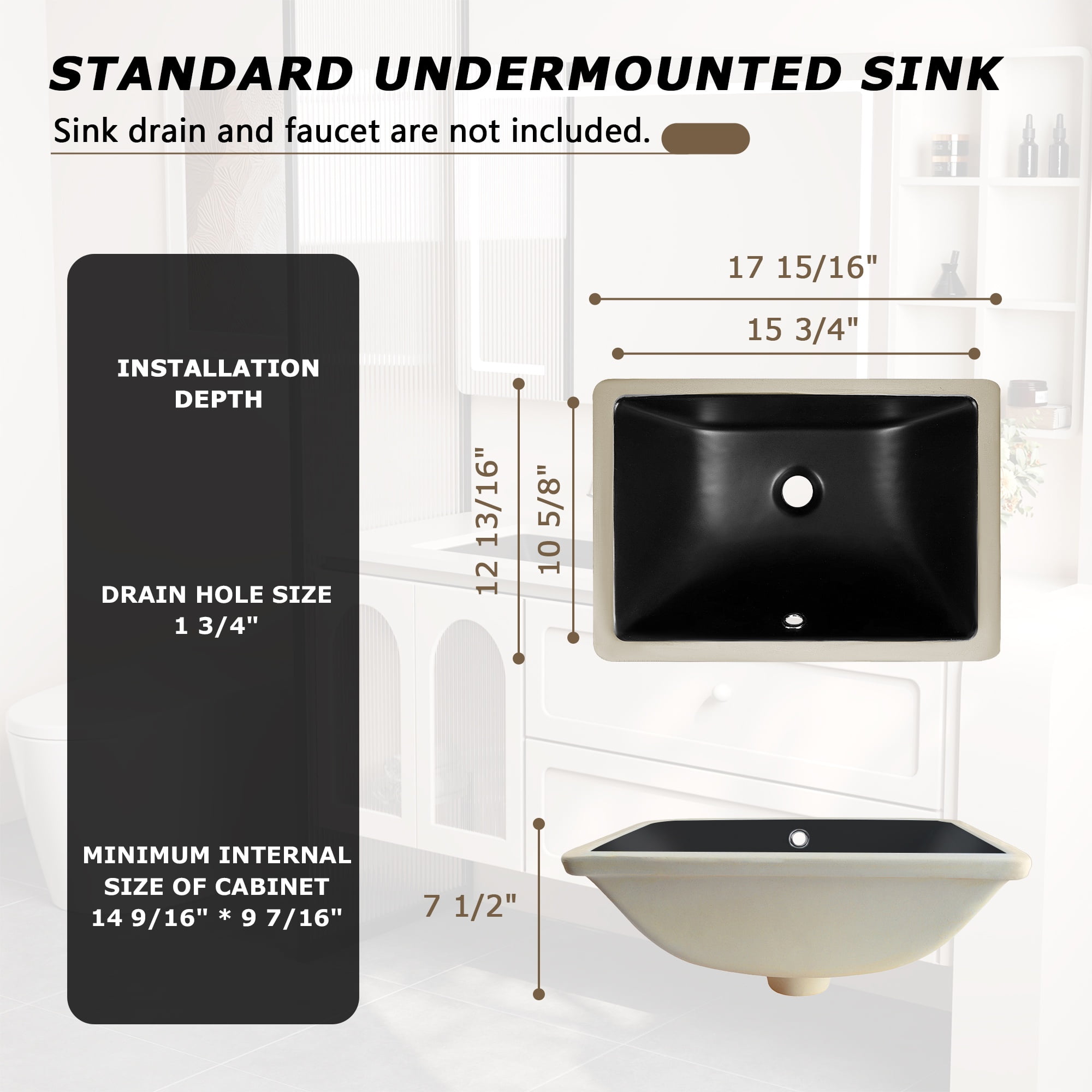 DV-1U306B DeerValley Ursa Undermount Bathroom Sink 18" X 13" Rectangular Vitreous China with Overflow