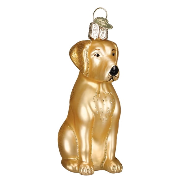 Adorno navideño de cristal con forma de labrador amarillo del Viejo Mundo, 10 x 4 x 5 cm