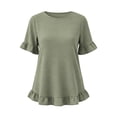 thumbnail image 5 of ITSAME Womens Plus Size Blouses Flowy Ruffle Crew Neck Shirts Summer Loose Casual Tops Green Size 5XL, 5 of 5