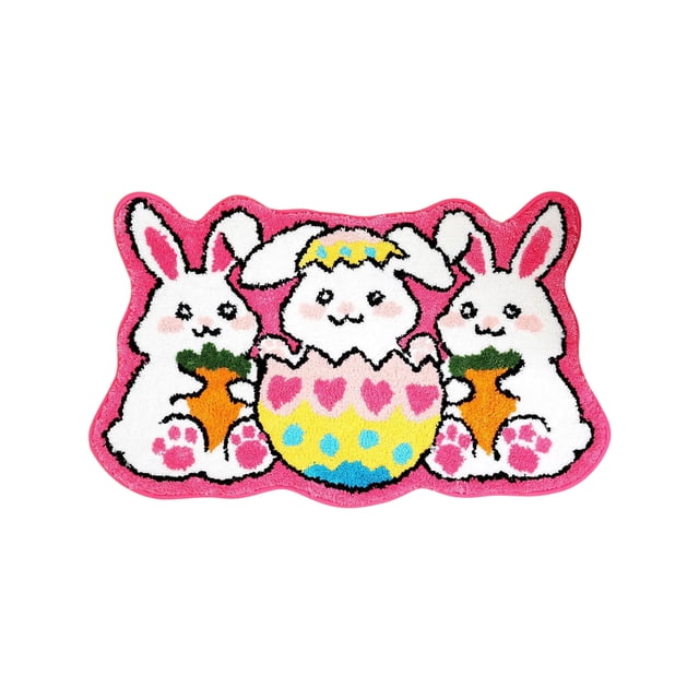 Tauxra Easter Bunny Shaped Floor Mat Soft Cozy Non Slip Area Rug for Bedroom Porch Hallway Entryway 24x16 Inches