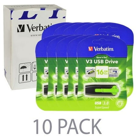 - New (10-Pack) Verbatim Store 'n Go' V3 16GB SuperSpeed USB 3.0 Flash Drive (Green) - Retail Hanging Blister Package