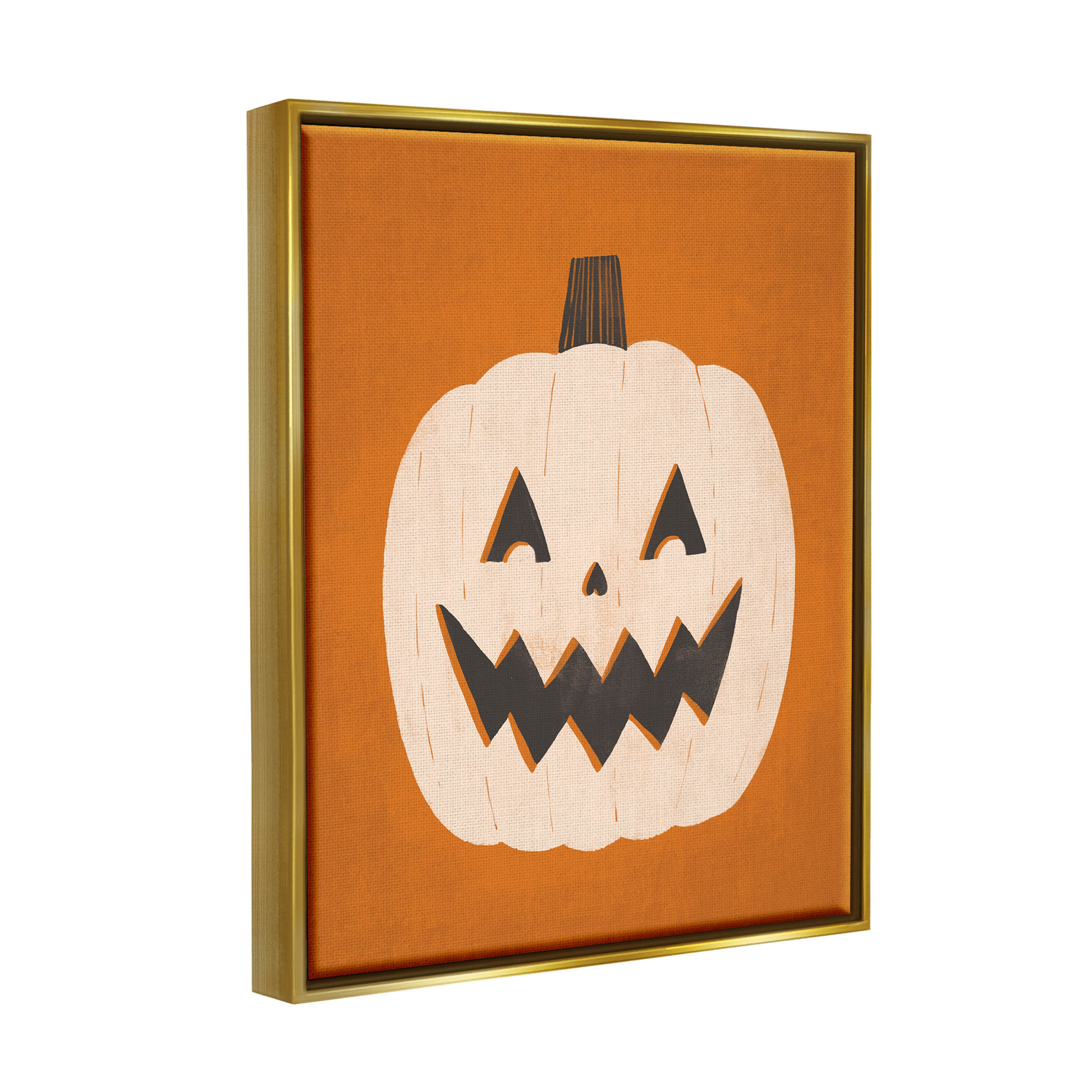 Stupell Industries Happy Jack-o-Lantern Halloween Pumpkin Graphic Art Metallic Gold Floating Framed Canvas Print Wall Art, Design by Loni Harris