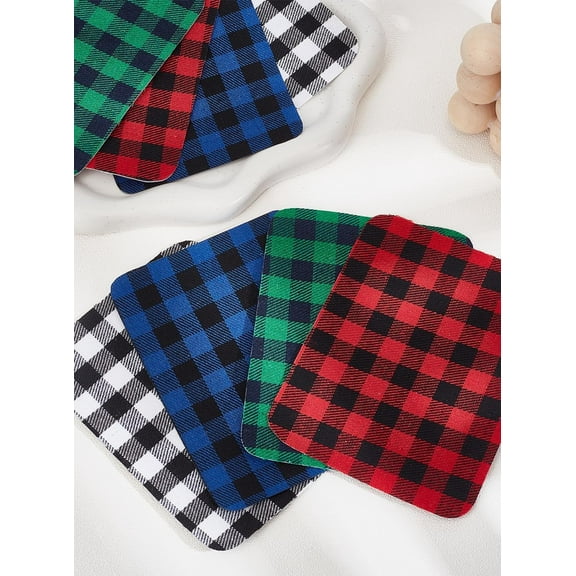 1set 8Pcs 4 Colors Plaid Iron on Patches Polyester Computerized Embroidery Cloth Iron on Sew on Patches Sewing Craft Decoration Applique Embellishments for Clothing Jackets Backpack Shoes Decorations