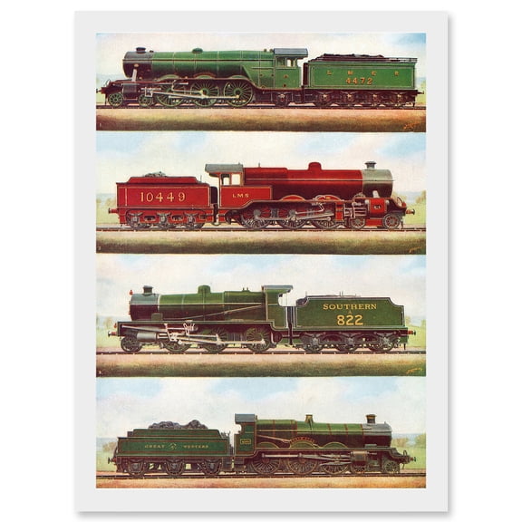 Train Steam Engine Railway Locomotive A4 Artwork Framed Wall Art Print