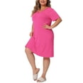 thumbnail image 4 of Agnes Orinda Women's Plus Size Nightgowns Lace V Neck Short Sleeve Pajamas Sleepwear Dress 1X Hot Pink, 4 of 6