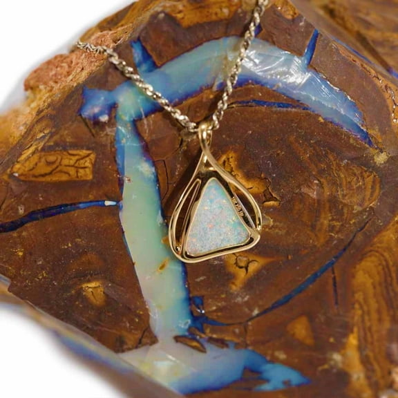 GOLD FIRE DANCE 18KT GOLD NATURAL SOLID AUSTRALIAN WHITE CRYSTAL OPAL NECKLACE