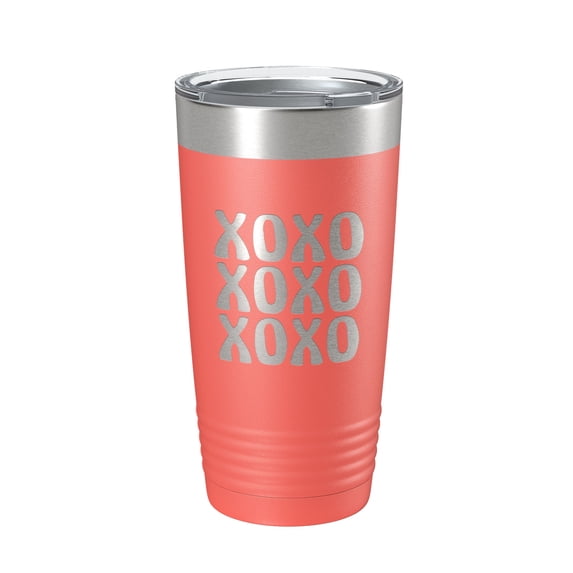 XOXO Tumbler Hugs And Kisses Travel Mug Insulated Laser Engraved Coffee Cup 20 oz Coral