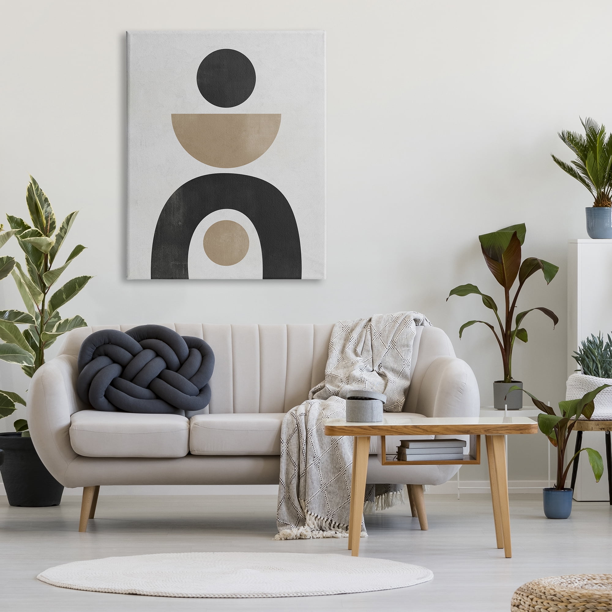 Stupell Industries Black & Beige Arch Shapes Abstract Painting Gallery Wrapped Canvas Art Print Wall Art, 36 x 48