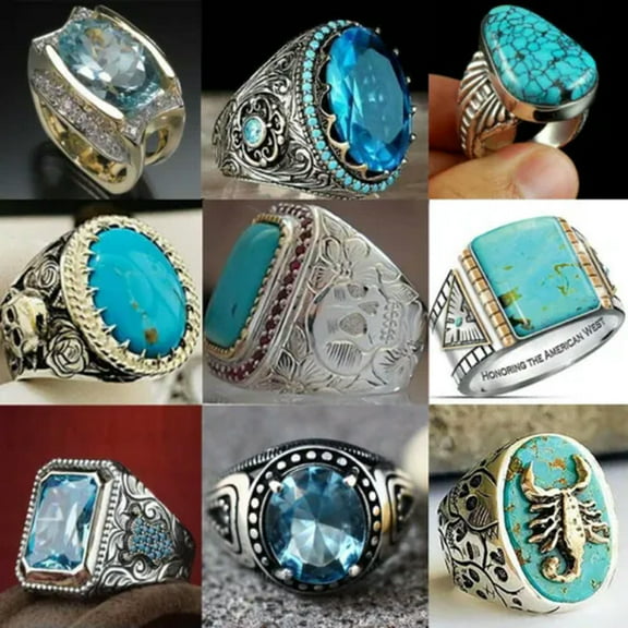 HOOUN 20pcs Wholesale Lots Jewelry Mixed Natural Turquoise Stone Silver P Lady's Rings