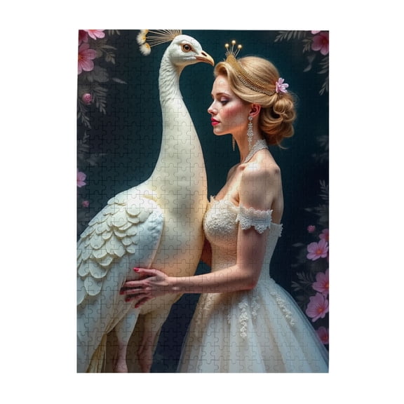 500 Piece Jigsaw Puzzle For Adults White Peacock And Bride Challenging & Relaxing Adult Puzzle Beautiful Artwork Unique Gift Idea 500 Pieces For Adults