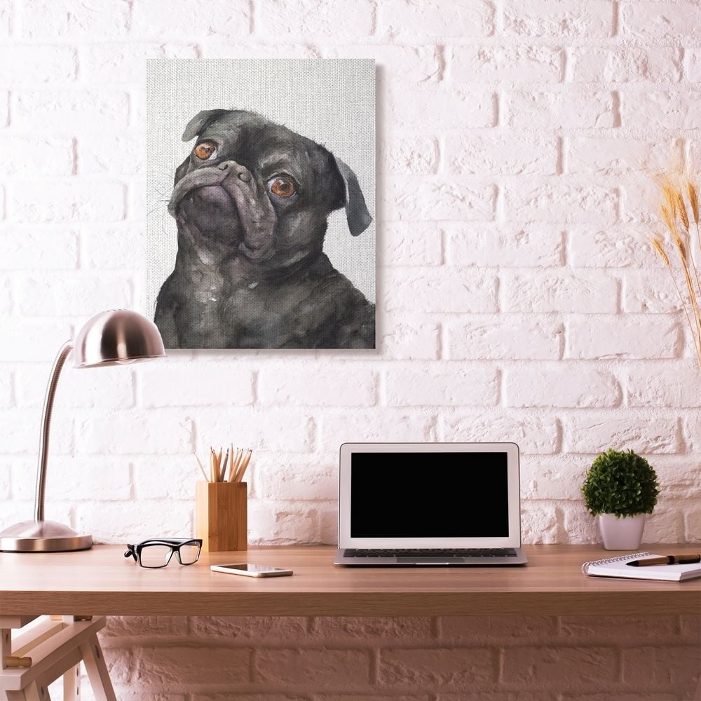 Stupell Industries Cute Black Pug Dog Pet Animal Watercolor Painting Canvas Wall Art by George Dyachenko