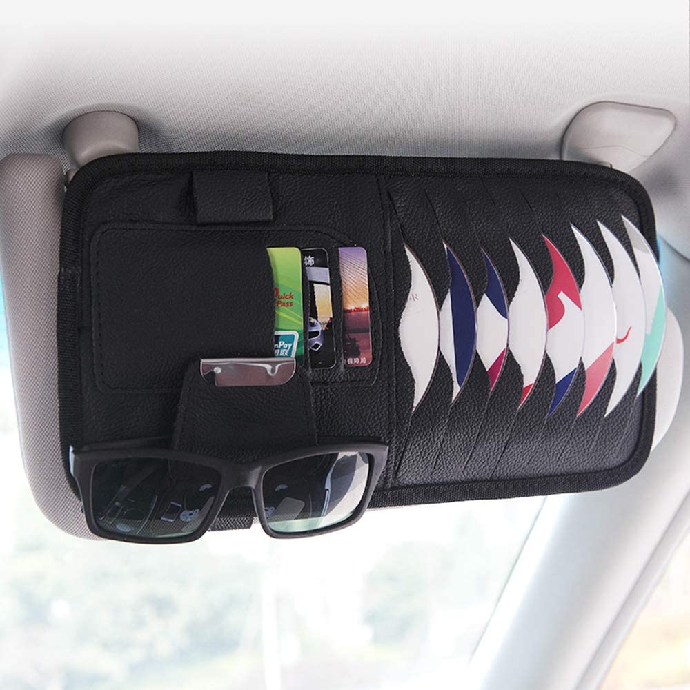 Organisateur De Pare-soleil Pour Voiture - Poche Multifonction En Cuir Microfibre Noir