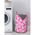 thumbnail image 3 of Spring Laundry Bag, Tropical Frangipani Flowers Pattern Hawaiian Plumeria Aloha Shabby Fragrance, Basket with Handles Drawstring Closure for Laundromats, 13" x 19", Magenta and White, by Ambesonne, 3 of 4