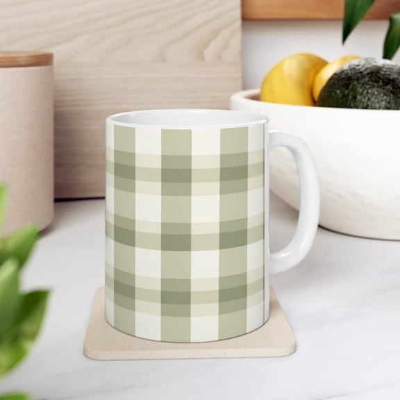 Sage Green Checkered Coffee Mug, Modern Farmhouse Dr.