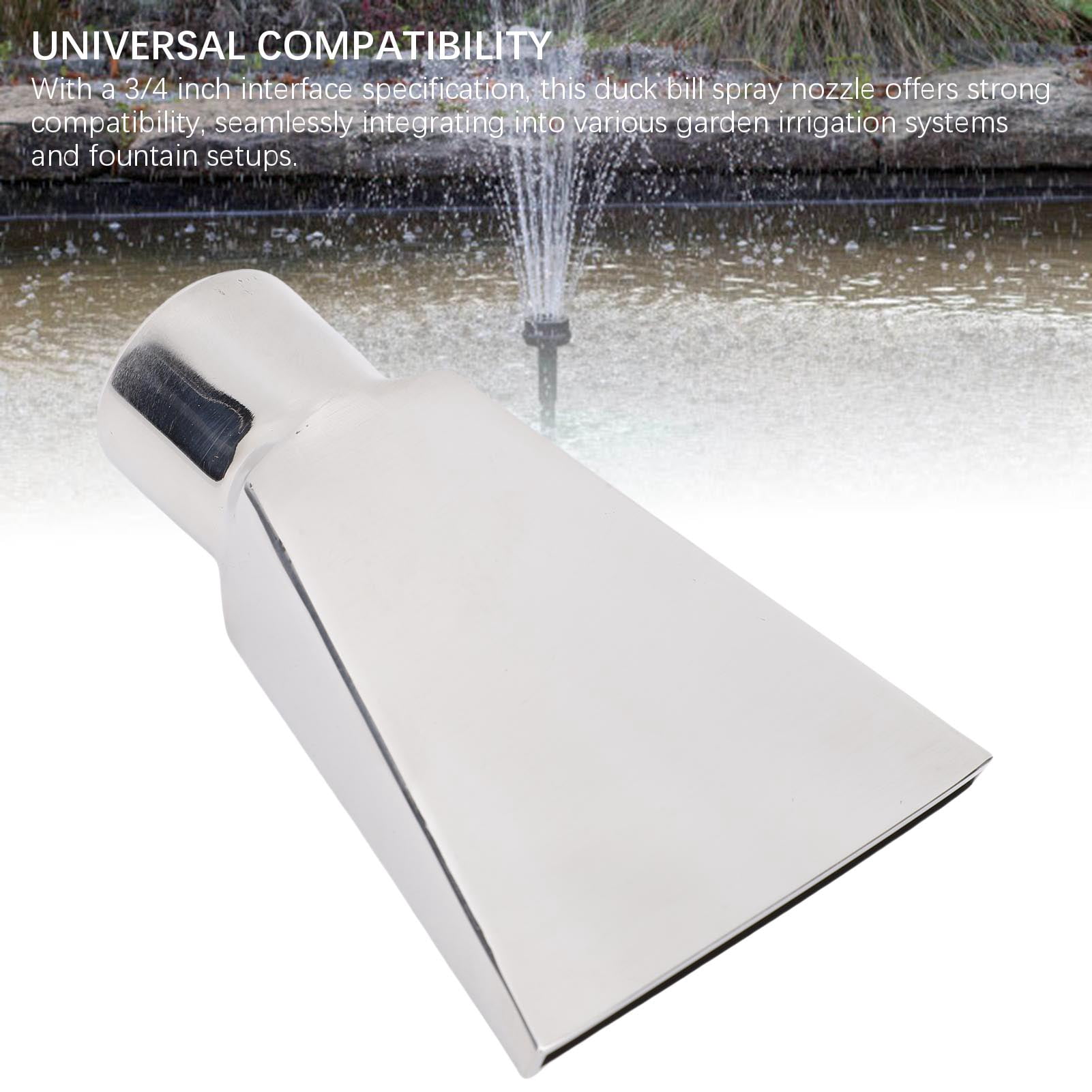 Suodoka 3/4 Inch Thread Fan Shaped Fountain Spray Nozzle, Flat Duck Bill Water Sprinkler for Outdoor Garden Pond, Stainless Steel (4.3 inches / 11 cm)