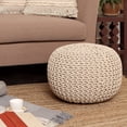 thumbnail image 2 of Round Pouf Ottoman - Cable Knitted Boho Poof - Home Décor Cord Pouffe Handmade Circular Footrest for Living Room - Bedroom - Kids Bedroom - 100% Cotton Pouf (18" x 18" x 14") - Ivory, 2 of 11