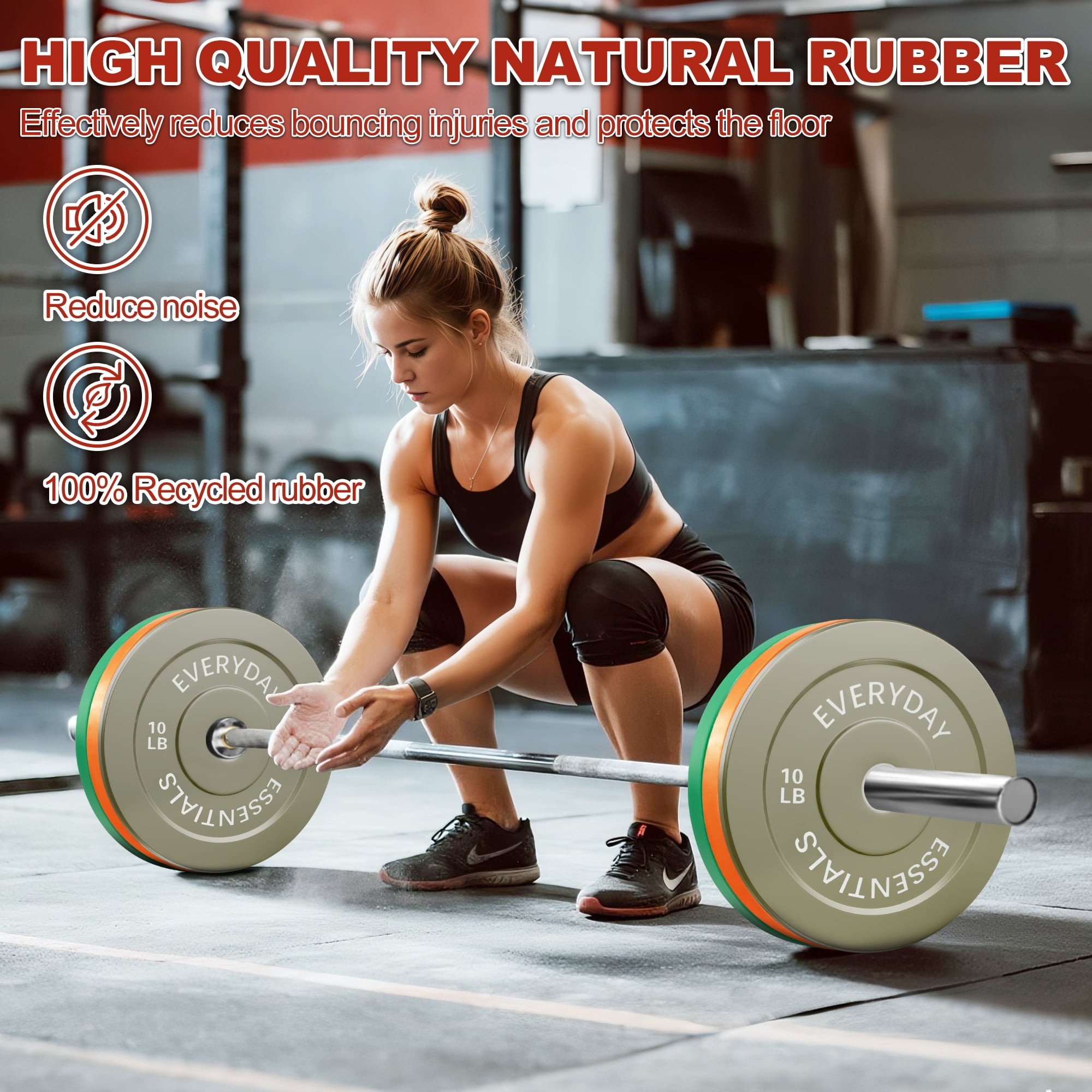 FlexWave 2-Inch Olympic Bumper Weight Plate Set，with Steel Hub, Multicolored, Multiple Sizes, for Strength Training & Home Gym