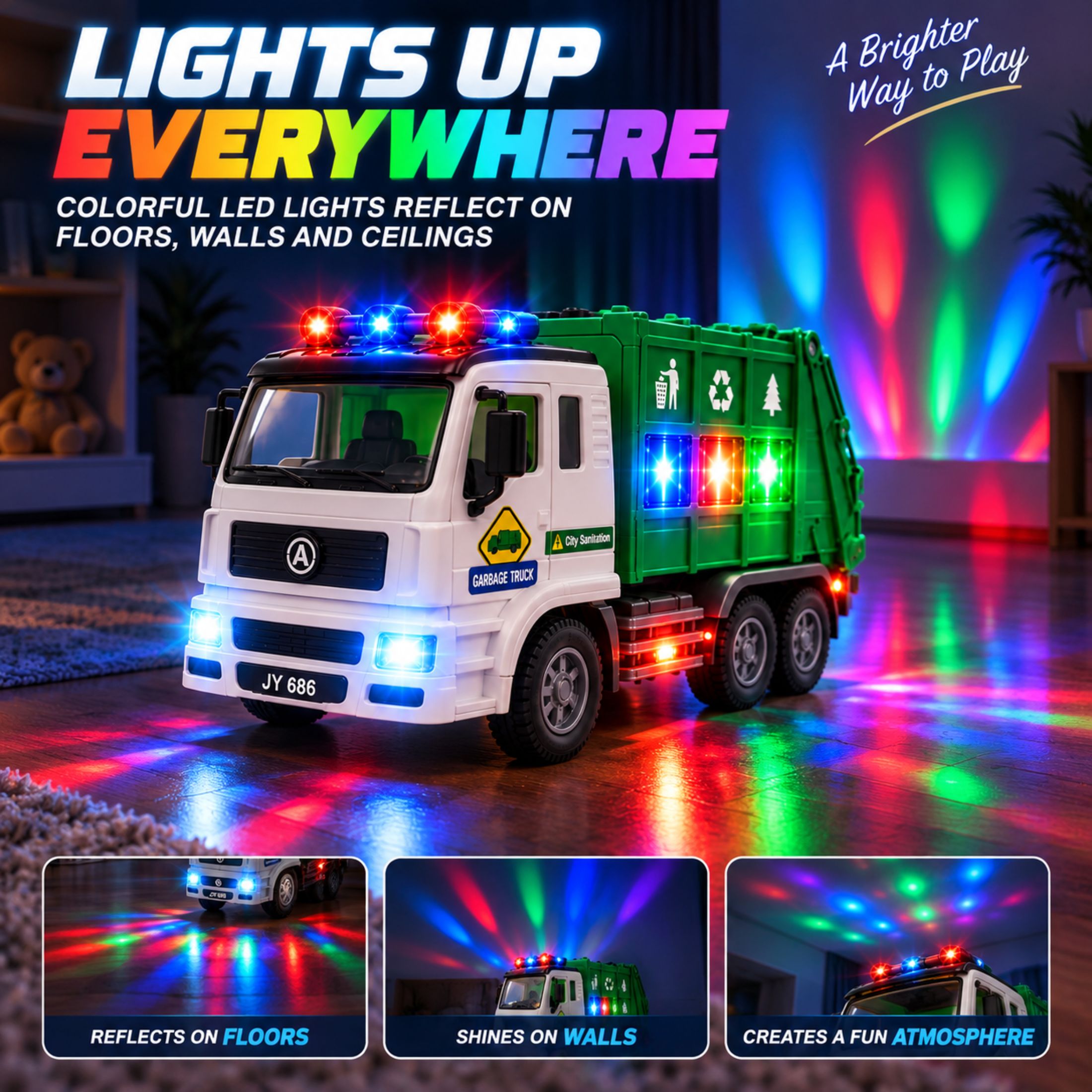 JoyX Garbage Truck Toy with LED Lights & Sounds photo 5