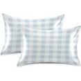 thumbnail image 2 of GZHJMY Sky Blue Plaid Satin Pillowcase for Hair and Skin, Soft and Cozy Cooling Smooth Pillow Cover with Envelop Closure, Standard Size 20x26in Home Decor, 2 of 7