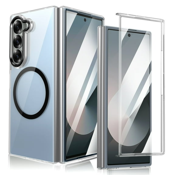 ELEHOLD Case for Samsung Galaxy Z Fold 4, Magnetic Clear Case Built in Screen Protector,Black