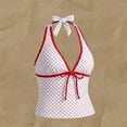 thumbnail image 4 of Y2k Vintage 2 Pieces Bikini Set Coquette Halter Tankini Top with Shorts Whimsy Polka Dot Beach Swimsuit Vacation Outfit White M, 4 of 6