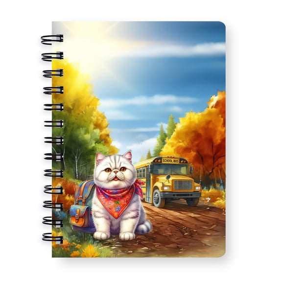 Goodbye Summer Exotic Shorthair Hello Fall Time for School Spiral Bound Journal Cat Lover Kitten Owner Gifts 5x7in Spiral Notebook - 02014
