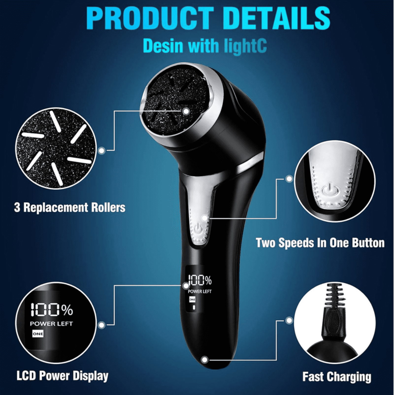 Portable Pedicure Kit Foot File Callus Tool,Electric Callus Remover for Feet Care Deadskin with LCD Display