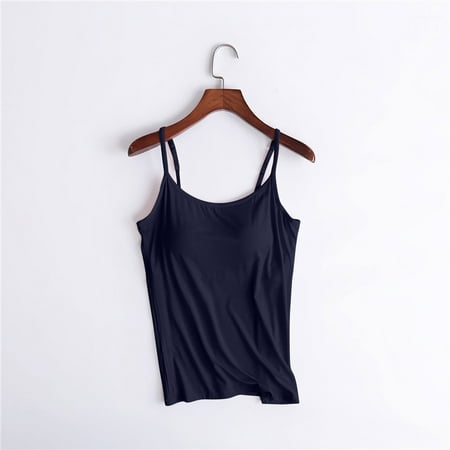 Pxxlle Built in Bra Tank Tops for Women 2025 Plus Size No Steel Rings Tees Adjustable Spaghetti Strap Womens Camisole Tops Solid Color Yoga Vest Tops
