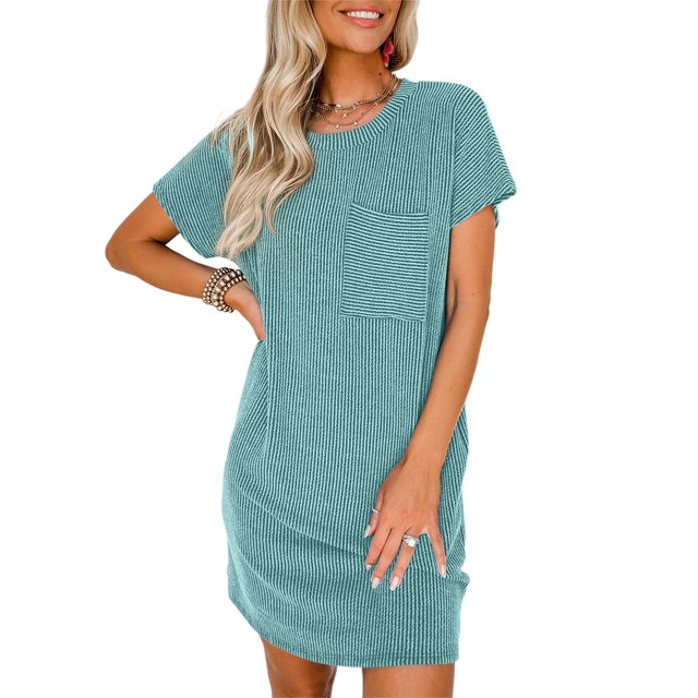 Lucoss Robe T-Shirt Mini à Manches Courtes Col Rond Décontractée d'Été pour Femmes, S-2TG