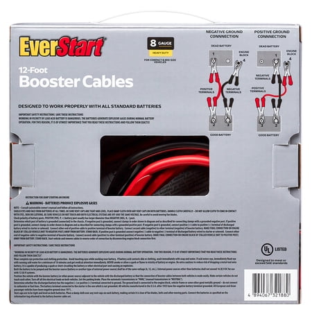 EVERSTART 12-FOOT 8-GAUGE HEAVY DUTY BOOSTER CABLES, 165 AMPS