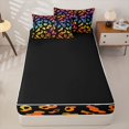 thumbnail image 4 of Manfei Cartoon Rainbow Zipper Full Size Comforter Sets with Fitted Sheet and 2 Pillowcases, Ink Leopard Print Zipper Bedding Set, Black Orange, Black Reversible, 4pcs, 4 of 7