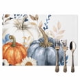 thumbnail image 2 of Thanksgiving Fall Placemats Set of 8 Pumpkin Eucalyptus Leaves White Heat Insulated Linen Place Mats, Washable Stain-Proof Table Mats for Dining Tables Holiday Decor 13x19inch, 2 of 9